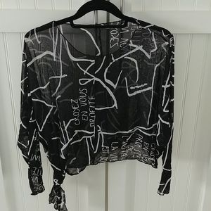 Sheer blouse tie at waist